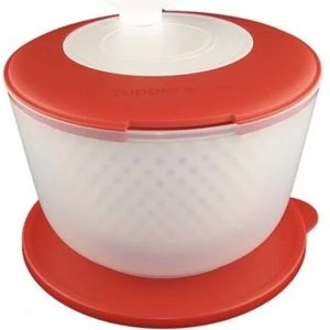 Tupperware Spin N Save 4 qt Salad Spinner Strainer Red & White ~New~